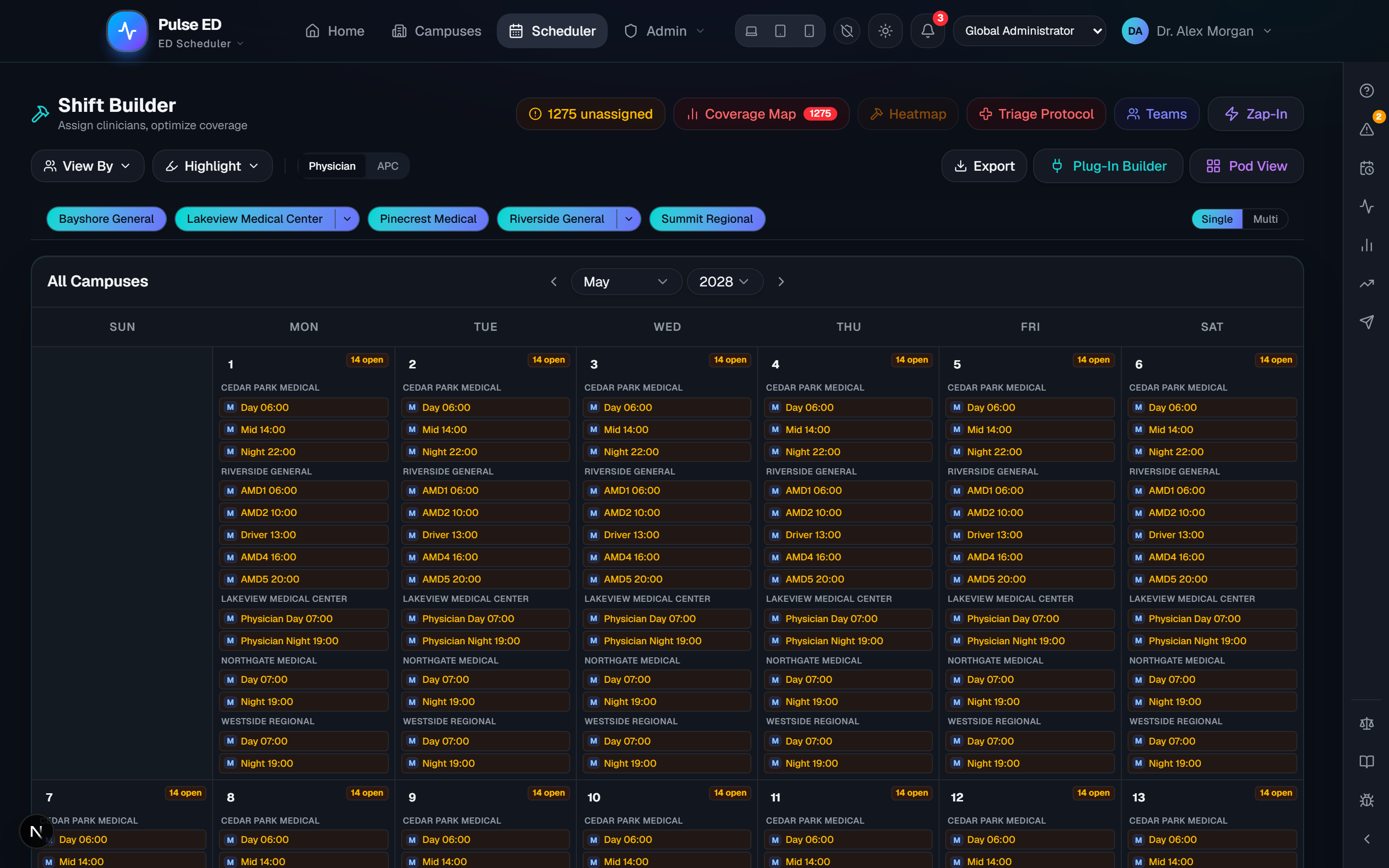 Pulse ED Schedule Builder — drag-and-drop schedule calendar